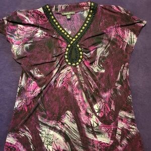 Designers Originals Pink and Black V-Neck Blouse